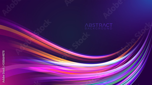 Wavy colorful background with neon light trail