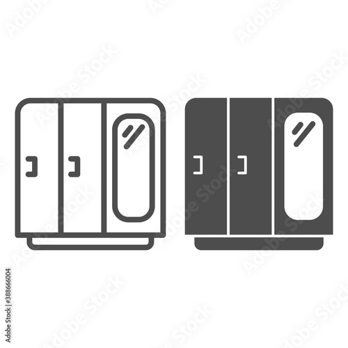 Wardrobe with mirror line and solid icon, Furniture concept, retro wood closet sign on white background, Cupboard wardrobe with mirror icon in outline style for mobile and web design. Vector graphics.