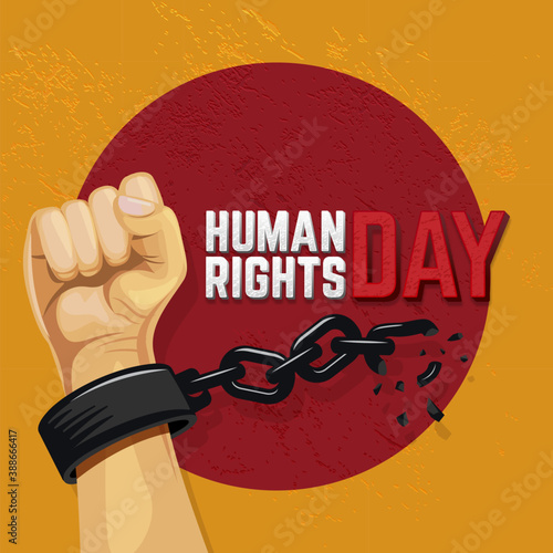 Human rights day illustration with raised hand breaking the chain