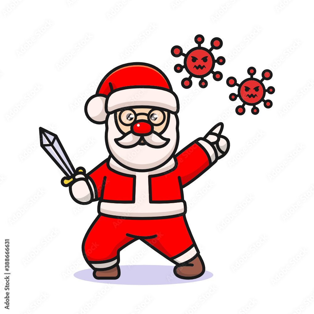 Santa fighting coronavirus for safety Christmas Santa fighting coronavirus for safety Christmas