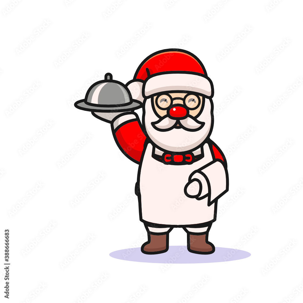 Cute Santa with chef costume making food for Christmas Cute Santa with chef costume making food for Christmas