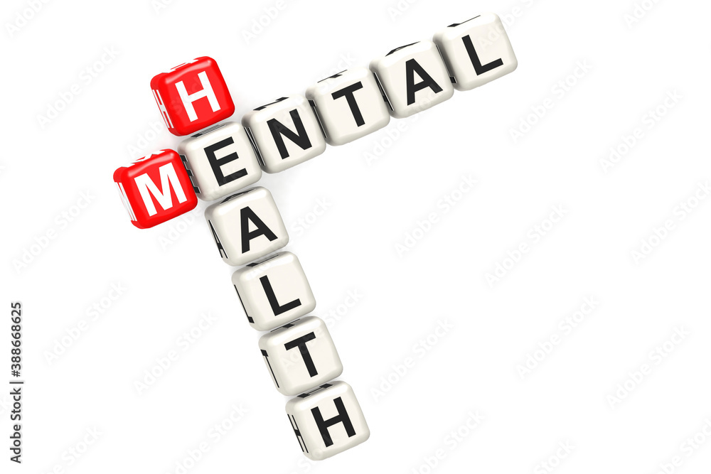 Mental health cube crossword on white background Mental health cube crossword on white background