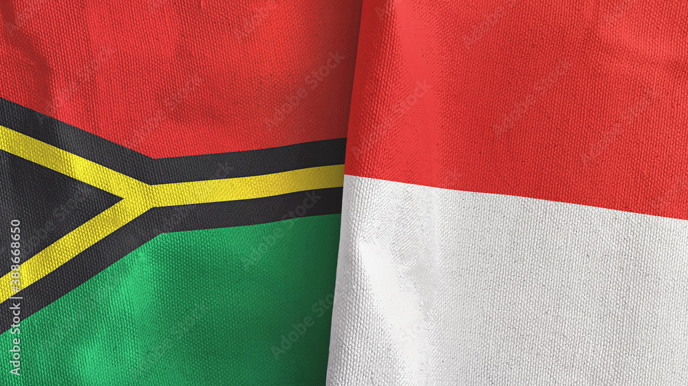 Indonesia and Vanuatu two flags textile cloth 3D rendering