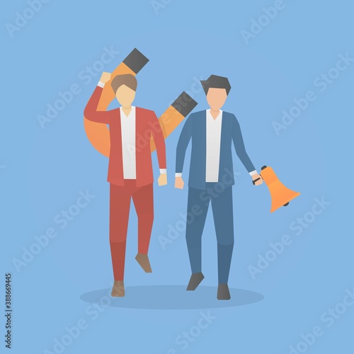 Inbound marketing and outbound marketing,business strategy for attracting customers using magnets and megaphone,Vector illustration.