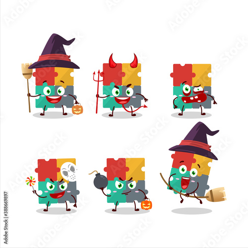 Halloween expression emoticons with cartoon character of puzzle