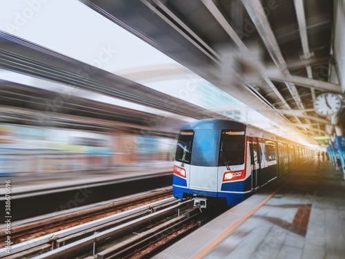 BTS sky train at National stadiam station in Bangkok captical of Thailand.