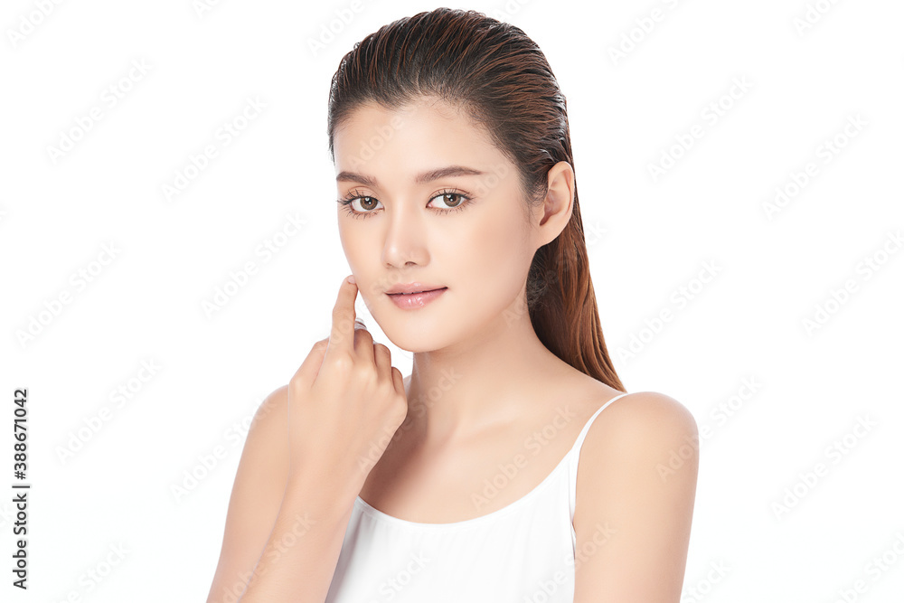 Beautiful young asian woman with clean fresh skin on white background, Face care, Facial treatment, Cosmetology, beauty and spa, Asian women portrait Beautiful young asian woman with clean fresh skin on white background, Face care, Facial treatment, Cosmetology, beauty and spa, Asian women portrait