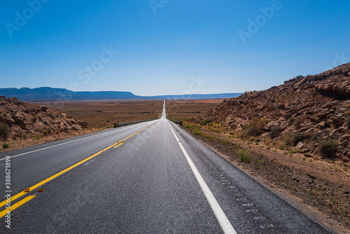 Highway road. Road panorama on sunny summer day.