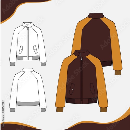 jacket fashion flat sketch template. jacket front and back view.