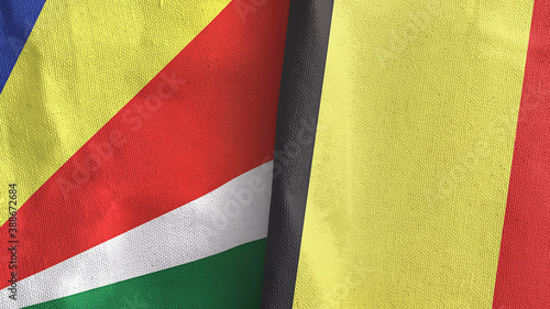 Belgium and Seychelles two flags textile cloth 3D rendering