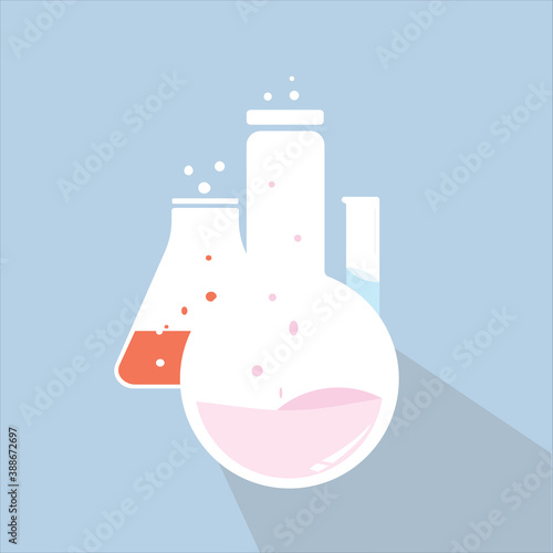 chemical reactions in laboratory apparatus. Conical flask-Round bottom flask-beaker.