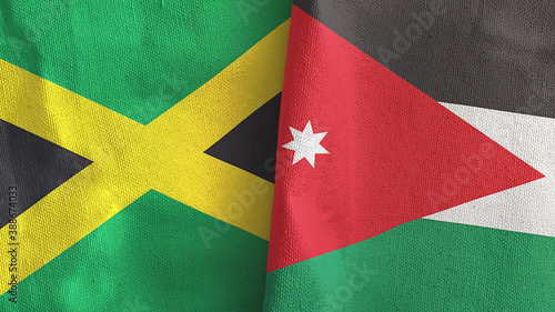 Jordan and Jamaica two flags textile cloth 3D rendering