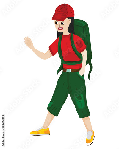 young woman with green bag on white background vector design