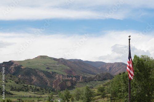 flags on the hill mountain range garden of gods
