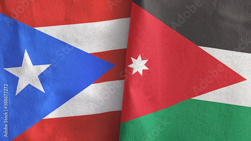 Jordan and Puerto Rico two flags textile cloth 3D rendering