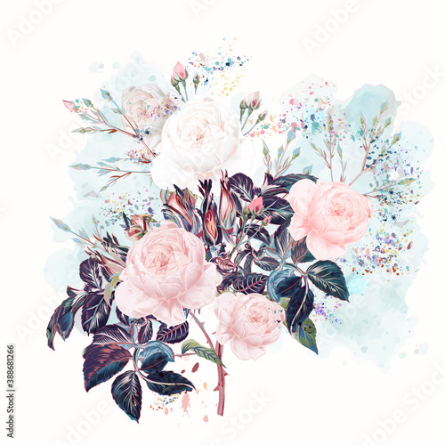 Beautiful vector  rose flowers in watercolor style