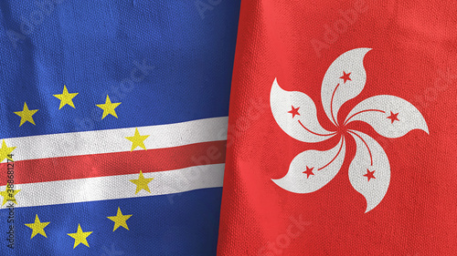 Hong Kong and Cape Cabo Verde two flags textile cloth 3D rendering photo