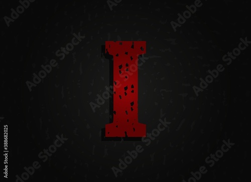 I vector red letter made of grunge texture. Insane Fear brutal font. Wicked night theme style design.  For logo, brand label, poster, design elements etc.