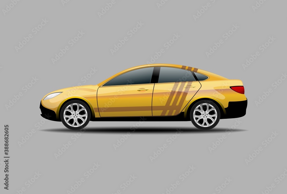 Yellow Sedan Car Isolated side view