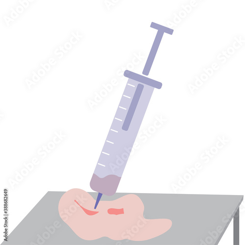 illustration of a blood draw-injection using a syringe in a phlebotomy laboratory.