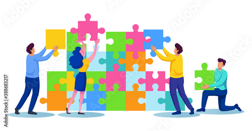 Teamwork business connecting puzzle together.
People connecting puzzle teamwork concept.