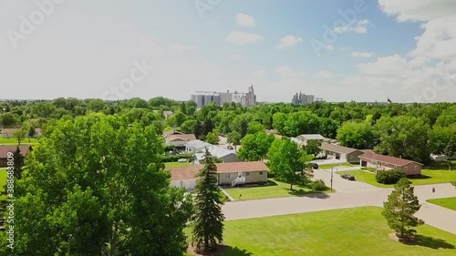 Aerial of neighborhood in Bottineau North Dakota, which is a small farming town. photo