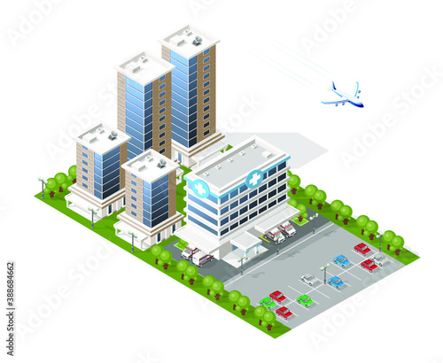 Set of Isolated High Quality Isometric City Elements on White Background . Vector Elements