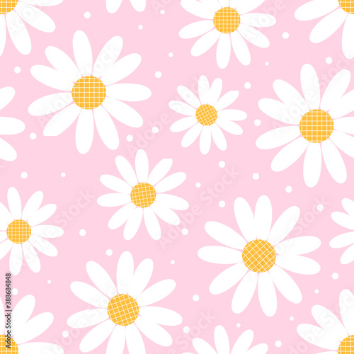 Seamless pattern with daisy flower on pink background vector.