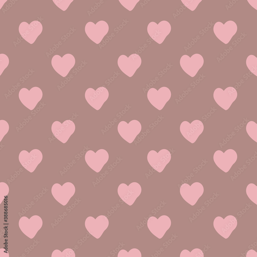 Vector seamless abstract design pattern with cute hearts in pastel pink colors