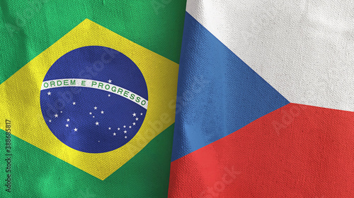 Czech Republic and Brazil two flags textile cloth 3D rendering