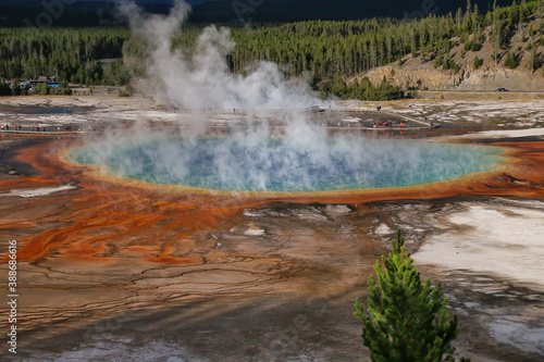 Aerial view of Grand Prismatic Spring in Midway Geyser Basin  Yellowstone National Park  Wyoming  USA