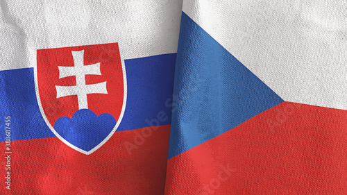 Czech Republic and Slovakia two flags textile cloth 3D rendering photo