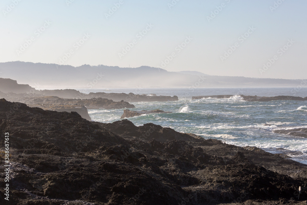 Landscape view of the rocky coast of California along Highway 1.