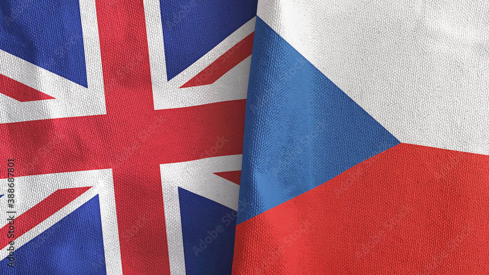 Czech Republic and United Kingdom two flags textile cloth 3D rendering Czech Republic and United Kingdom two flags textile cloth 3D rendering