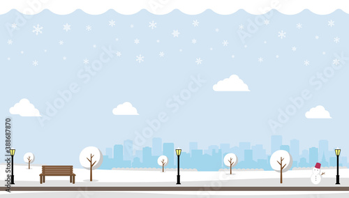 Public snow park landscape vector illustration ( winter) / no people