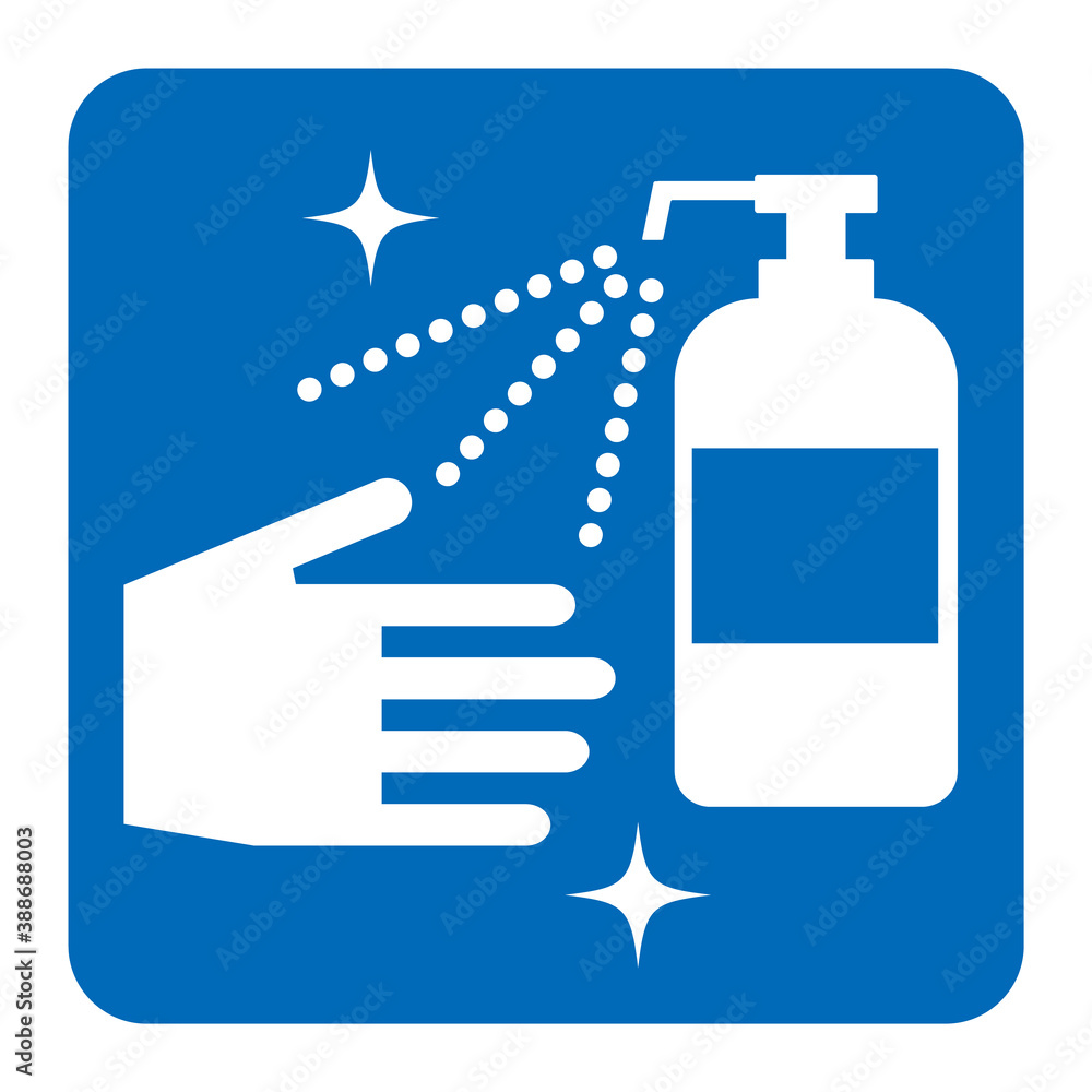 Obraz premium コロナウイルス感染対策/アルコール消毒白抜き角丸四角青アイコン/白背景