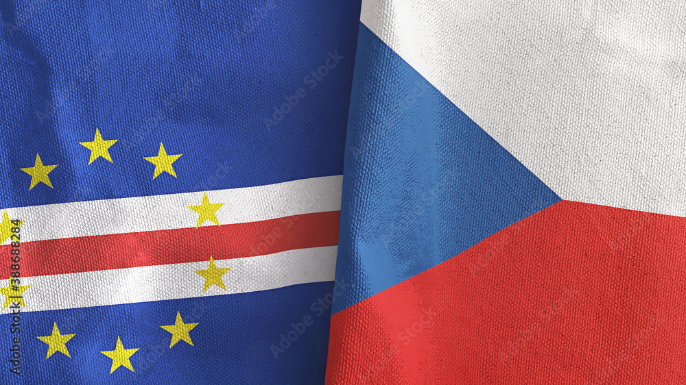 Czech Republic and Cape Cabo Verde two flags textile cloth 3D rendering Czech Republic and Cape Cabo Verde two flags textile cloth 3D rendering