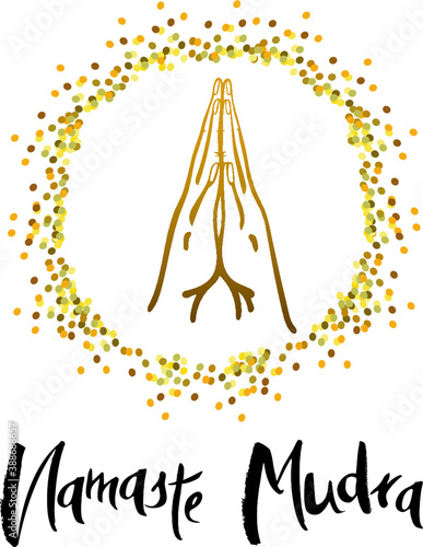 Vector illustration of Namaste mudra for templates, cards, badges, web. Mudra Namaste in a broad sense means "The Divine in me welcomes and worships the Divine manifestation in you."