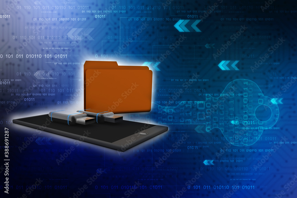 3d rendering mobile folder with pendrive 3d rendering mobile folder with pendrive