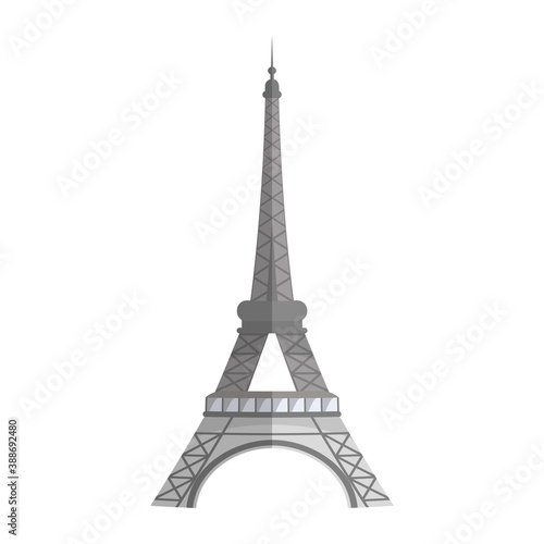 Black and white Eiffel Tower icon. Eiffel Tower logo in flat style. Isolated, vector.