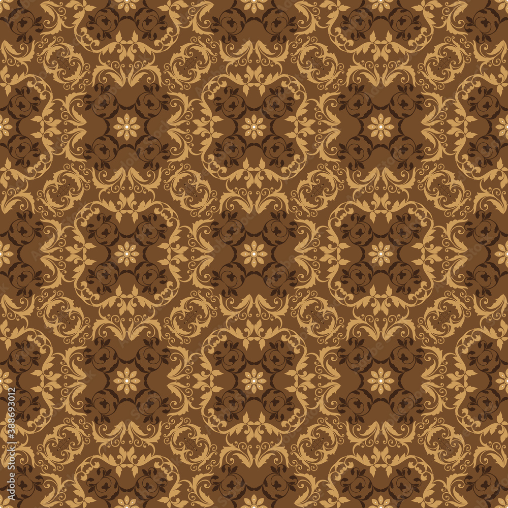 Elegant flower motifs on typical Jember batik with modern golden brown color design.