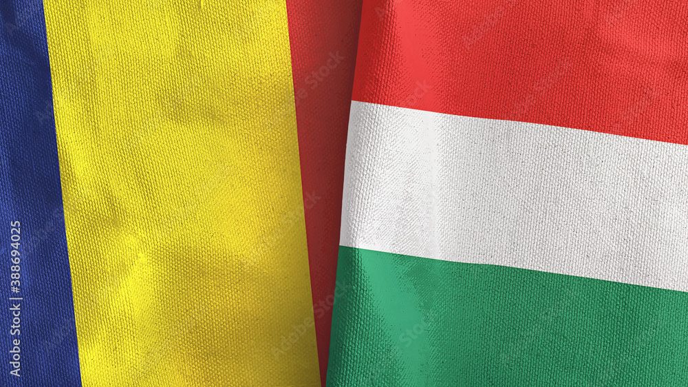 Hungary and Chad two flags textile cloth 3D rendering