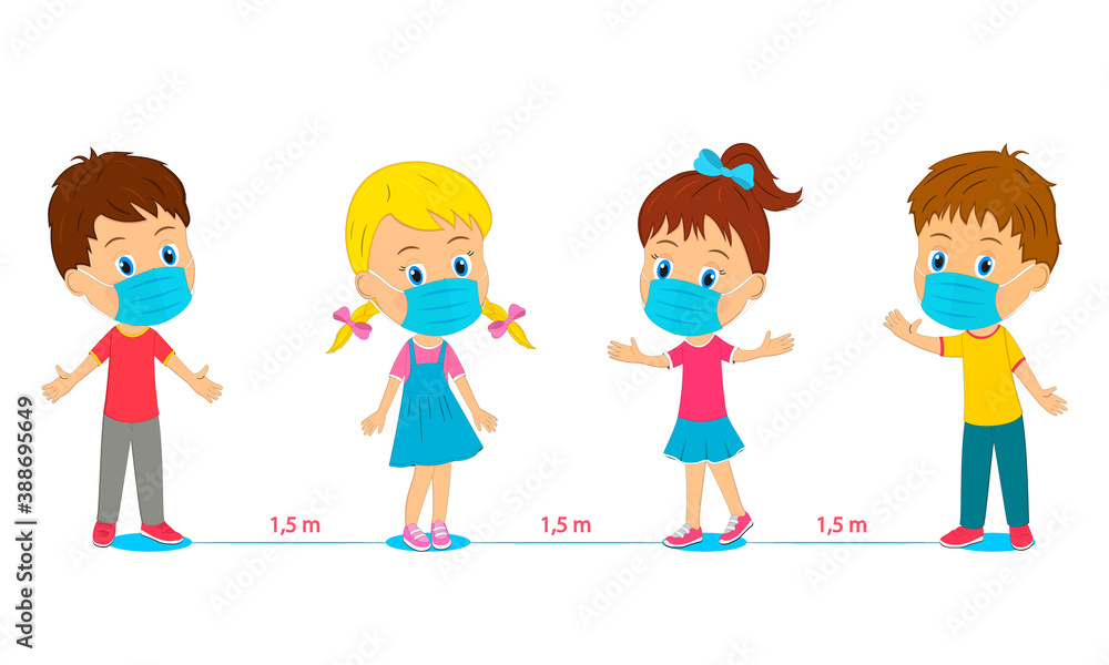 cartoon kids in medical protective masks cartoon kids in medical protective masks