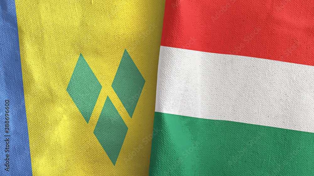 Hungary and Saint Vincent and the Grenadines two flags cloth 3D rendering