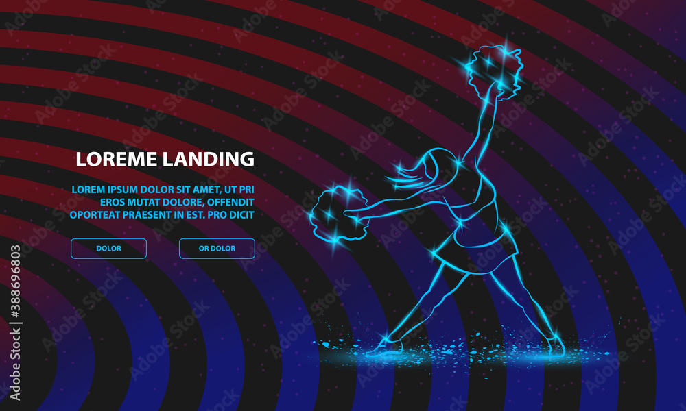 Obraz premium Cheerleader dances with pom poms. Vector Sport Background for Landing Page Template.