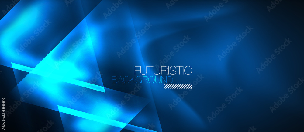 Neon geometric abstract background. Triangles with color glowing light effects in the dark. Vector illustration for covers, banners, flyers and posters and other - obrazy, fototapety, plakaty 