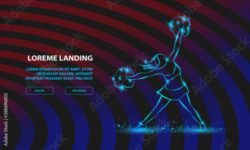 Cheerleader dances with pom poms. Vector Sport Background for Landing Page Template.