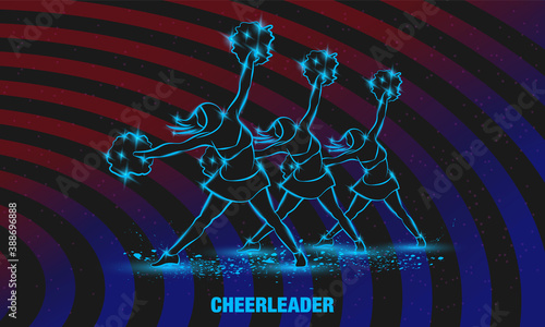 Group of cheerleaders dances with pom poms. Vector Sport Background for Landing Page Template.