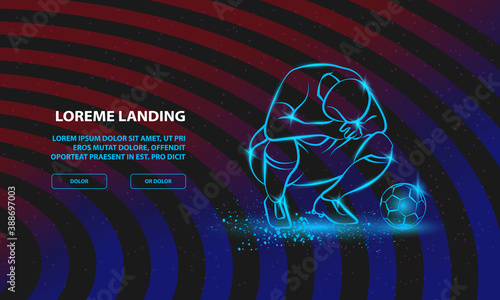 Loser soccer player squatted on his haunches and lowered his head. Vector Sport Background for Landing Page Template.
