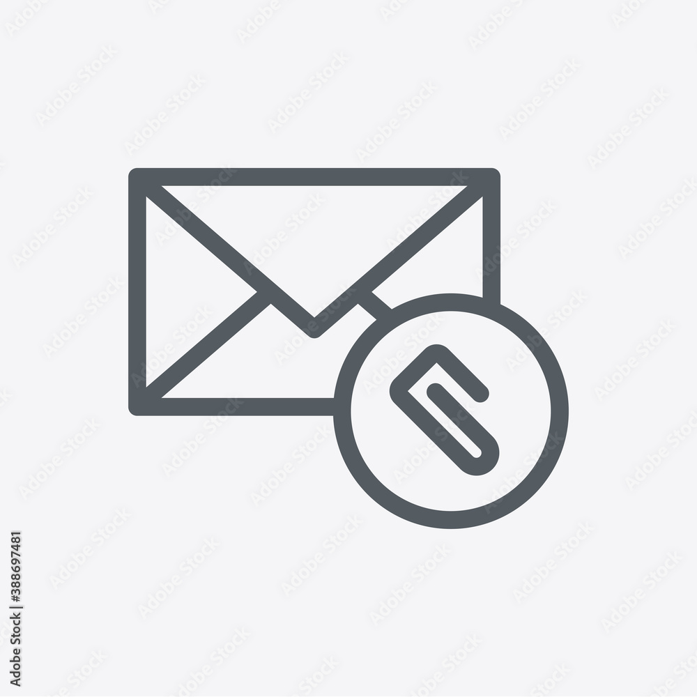 Attached mail icon isolated on background. Mail symbol modern, simple, vector, icon for website design, mobile app, ui. Vector Illustration Attached mail icon isolated on background. Mail symbol modern, simple, vector, icon for website design, mobile app, ui. Vector Illustration